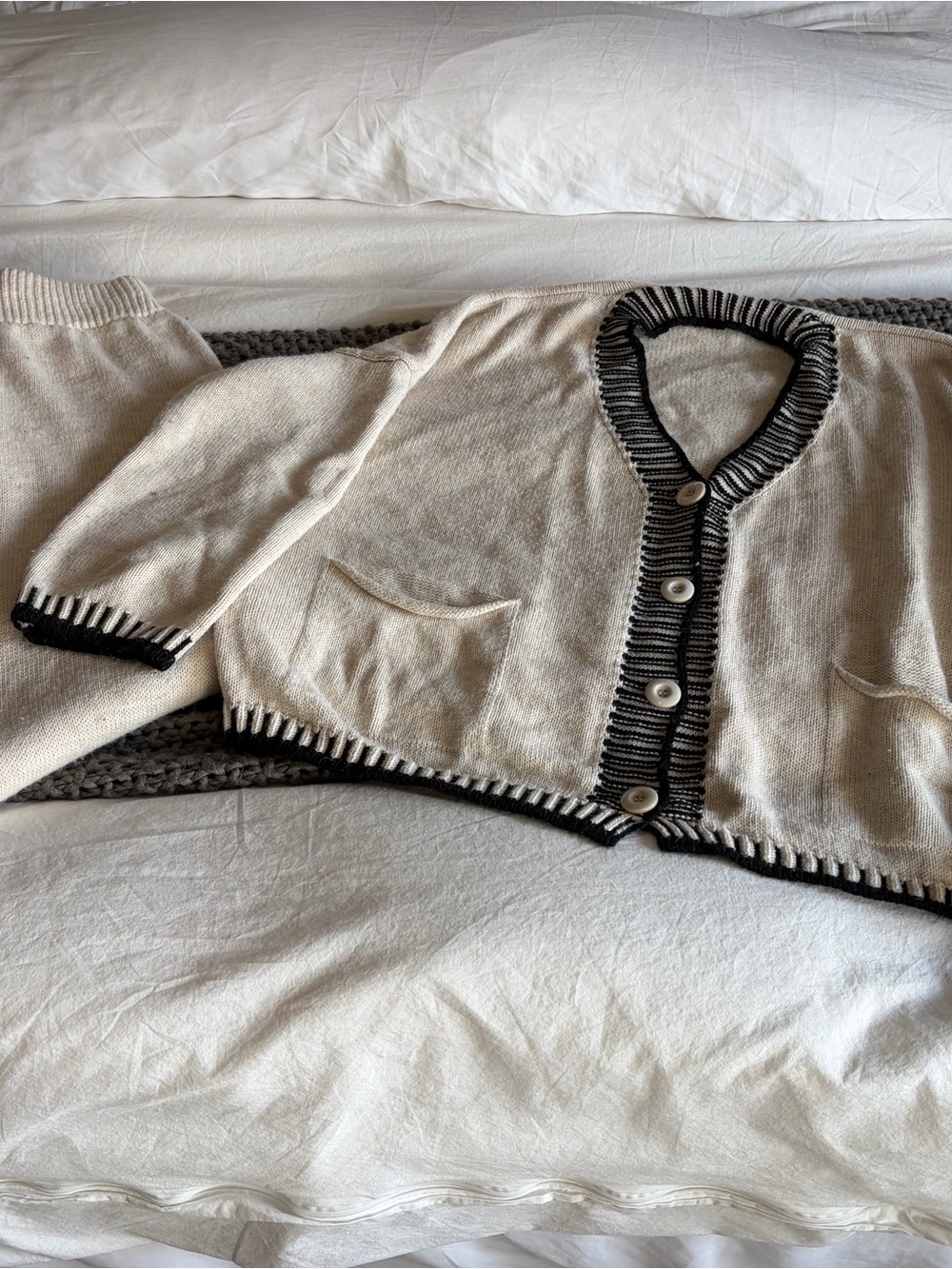 Amazon Cream Cardigan with Black Contrast Trim